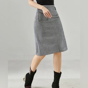 Soolinen Navy Herringbone Cotton/Linen Blend Skirt size S/6